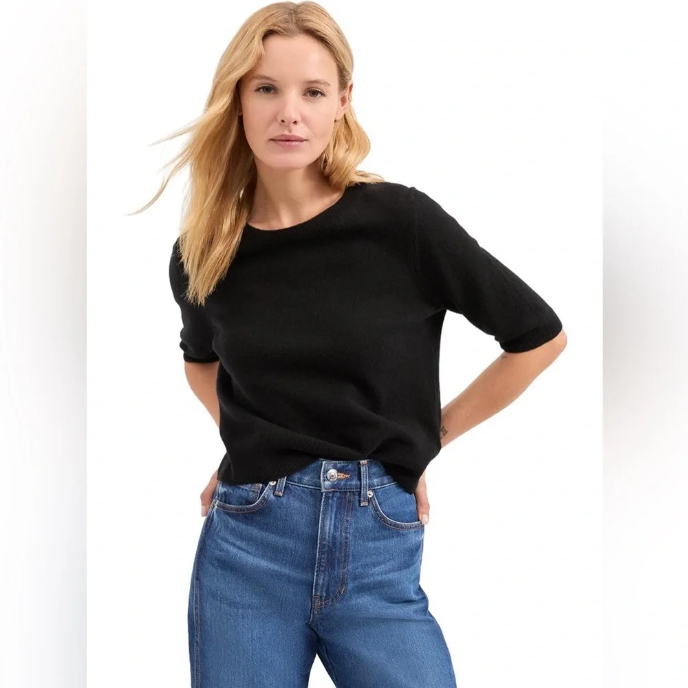 NWT Veronica Beard Shana Cashmere Half Sleeve Sweater in Black